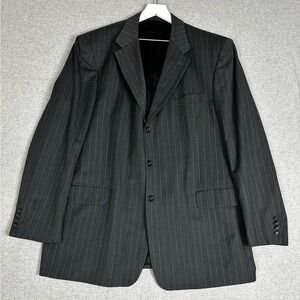 Carlton Suit Jacket Mens 46L Charcoal Gray Pinstripe Wool Super 120s Two Button